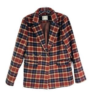 MO:VINT NY brown blue wool plaid preppy button preppy academia medium